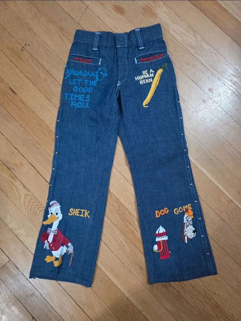 Vintage 1970 Rare Billy the Kid Bootcut Dark Wash Embroidered Studded Jeans
